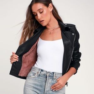 LULUS VEGAN LEATHER FAUX FUR-LINED MOTO JACKET